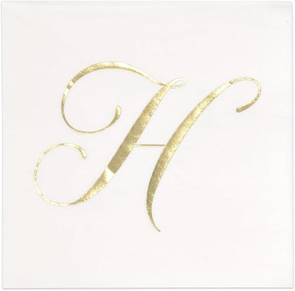 Gift Boutique 100 Gold Monogram Cocktail Napkins Letter H Disposable Paper Pack Elegant Metallic Golden Foil Hand Napkin for Powder Room Wedding Holiday Birthday Party Baby Shower Decorative Towels