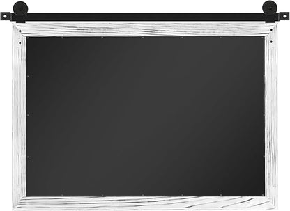 COGOOD Farmhouse Barn Door Mirror - 28" x 20" Rustic Wood Framed Wall Mirror for Bathroom, Living Room, Entryway Wall Decor (White)
