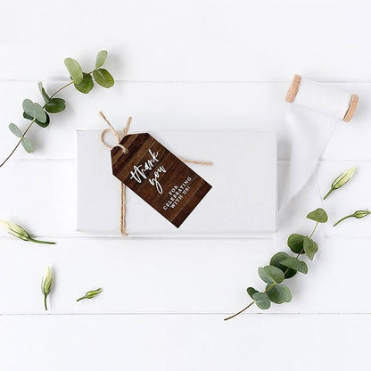 Andaz Press 100-Pack Thank You for Celebrating with Us Favor Tags Rustic Wood Cardstock Gift Tags with Bakers Twine for Wedding Baby Shower Bridal Shower Birthday Holiday Party Favors 2 x 3.75-Inches