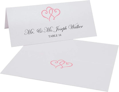 Linked Hearts Printable Place Cards, Pink (Choose Color), Set of 150 (25 Sheets), Laser & Inkjet Printers - Wedding, Party, Dinner, and Special Events - Made in the USA