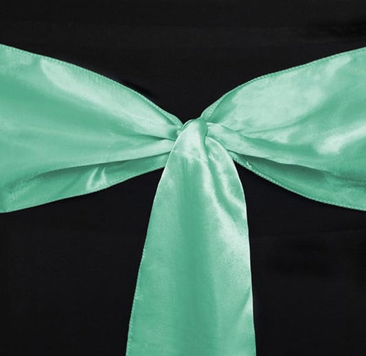 MDS Pack of 200 PCS Satin Chair Sashes Charmeuse Sateen Dining Chair Bows Ribbon Ties Back Sash for Wedding Party Birthday Home Hotel Restaurant Banquet Decoration (7 x 108 Inch, Mint)