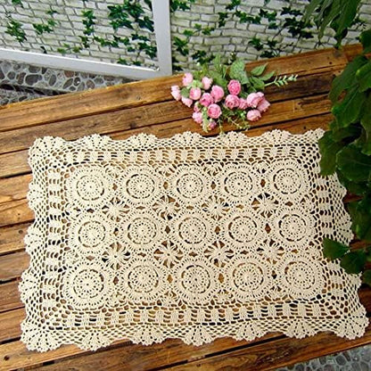 Cotton Handmade Crochet lace Table Runners Rectangular Tablecloth Doilies Doily Table Dresser Scarf Décor,19x31Inch,Beige