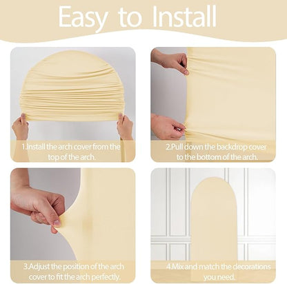 WEERRW Beige Arch Backdrop Cover Ballon Arch Stand Covers Set of 3 Spandex Fitted Round Top Chiara Stretchy Backdrop for Wedding Birthday Party Decoration(6FT, 6.6FT, 7.2FT)