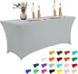 IVAPUPU 8FT Table Cloth for Rectangular Fitted Events Stretch Grey Table Covers Washable Cover Spandex Tablecloth Protector for Party, Wedding, Cocktail, Banquet, Festival