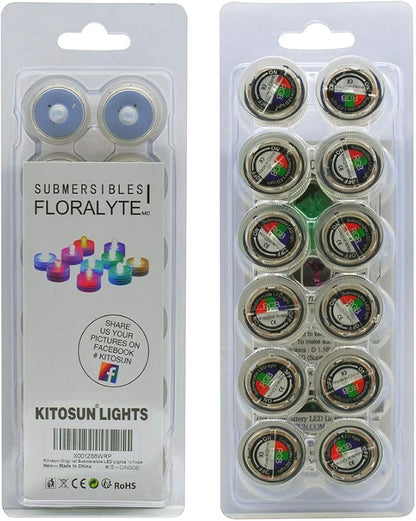 Submersible LED Lights cr2032 Battery Powered Underwater Waterproof LED Tea Light Candles for Events Wedding Centerpieces Vase Floral Xmas Holidays Home Decor Lighting(Pack of 12) (Multi-colored)