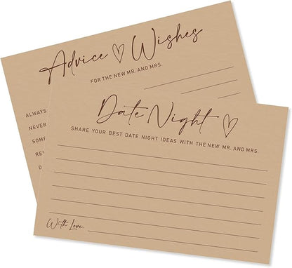 Advice & Wishes Card Set - Minimalism Brown - 15 Advice & Wishes Cards & 15 Date Night Cards Cards For New Couple, Newlyweds, Engagement, Wedding Party Favor & Supplies - B03