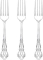 75PCS Silver Plastic Forks - 8.1inch Silver Forks Disposable - Vintage Heavy Duty Dessert Forks - Premium Fancy Plastic Silverware for Parties, Weddings, Dinners and Events