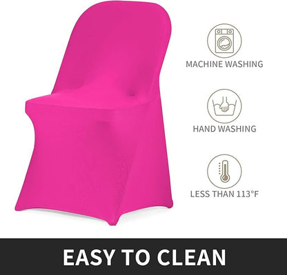 Peomeise Stretch Spandex Folding Chair Cover for Wedding Party Dining Banquet Event (Fuchsia,25pcs)