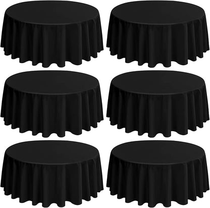 6 Pack Round Tablecloths - 90 Inch, Black Polyester Table Cover for Round Table, Stain and Wrinkle Resistant Washable Fabric Tablecloth, Polyester Tablecloth for Wedding Banquet Parties