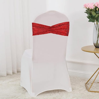 SquarePie Pack of 100 Chair Sashes Sparkly Red Sequin Bands for Wedding Party Banquet Home Decor