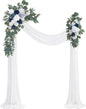 Dusty Blue Artificial Wedding Arch Flowers Kit (Pack of 3) with 26Ft White Shiny Arch Draping Fabric for DIY Wedding Party Ceremony Reception Backdrop Floral Decoration