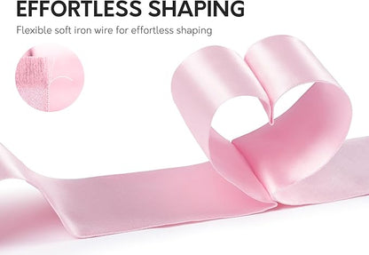 Pink Satin Ribbon Double-Faced Wired Ribbons for Gift Wrapping Flower Bouquet Bows Wedding Invitation Christmas Decor Crafts 2-1/2 Inch 10 Yards