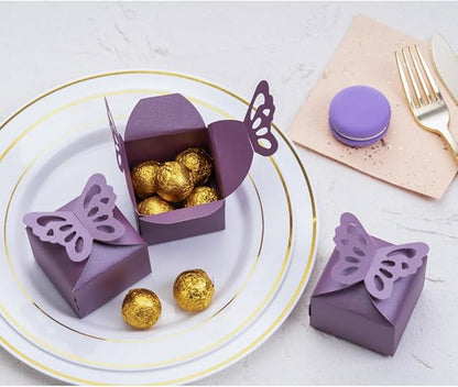 AWELL Purple Gift Candy Box Bulk 2.5x2x2.5 inches with Butterfly Bow Party Favor Box for Mother's Day, Purple,Pack of 50