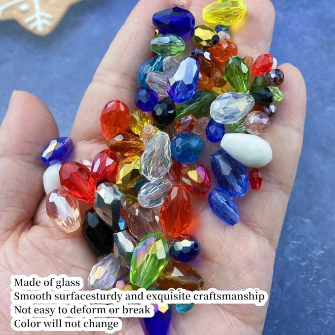 200pcs 4x6mm Teardrop Crystal Glass Beads Vertical Hole Faceted Glass Teardrop Spacer Beads for Bracelets Necklace Earring DIY Jewelry Making Craft(White)