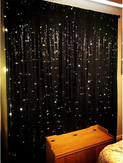 Eternal Beauty Black Sequin Backdrop, 4x7 Ft Halloween Glitter Background Curtains for Shimmer Photography Party Wedding Birthday Back Drop Decor