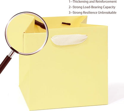 Beige Yellow Paper Gift Bag Small Square Bottom Kraft Carboard Paper Bags With Handles (Beige Yellow, 6 x 6 x 6 in, 10 CT)