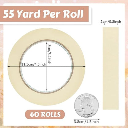 Masking Tape Bulk General Purpose Masking Painting Tape 55 Yards for Painting Home Office School Stationery Arts Crafts Basic Use, Easy Removal(60 Rolls,0.8 Inch)