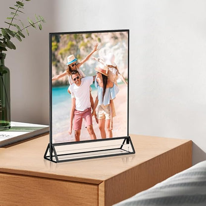 5" x 7" Black Acrylic Sign Holders, 12PCS Wedding Table Numbers Sign Holder, Double Sided Acrylic Black Frame Sign Holders Display Stand for Wedding Table Numbers, Restaurant Sign, Menu, Photo