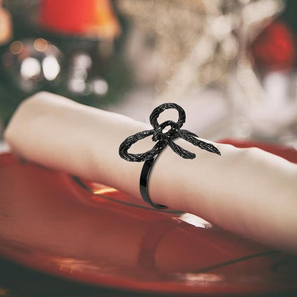 Pack of 12 Napkin Rings Alloy Hollow Out Flower Napkin Holder Dinning Table Napkin Ring for Dinner Parties Wedding Banquet Table Setting Family Gatherings Table Decor（Black，12）