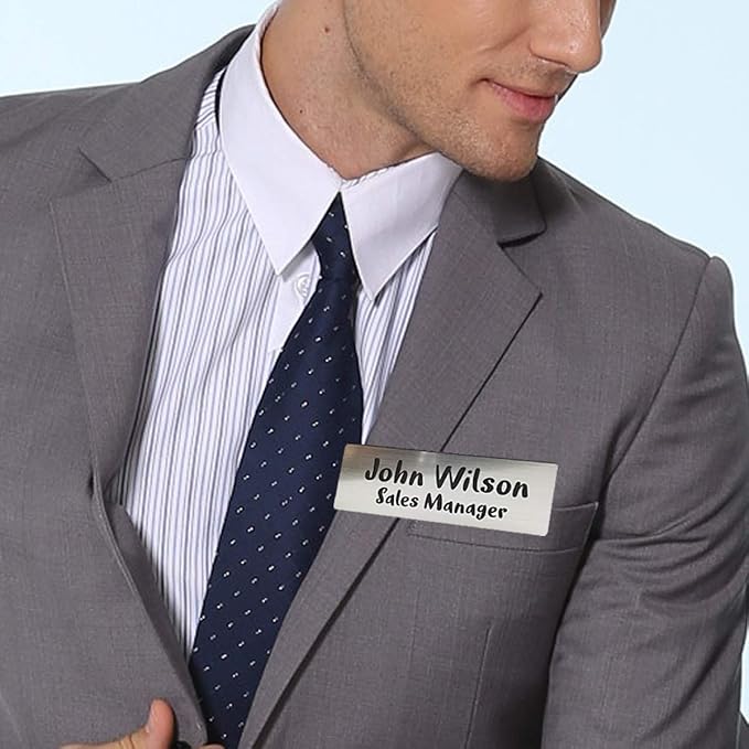 Custom Engraved Name Tag Badges for Business, Personalized Identification with Pin, Magnetic, Adhesive, or Blank Backing, 1.5"x3", Red/White Text