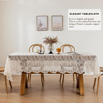 Lace Embroidered Tablecloth. Rectangle Lace Vintage Tablecloth Dustproof Table Protector for Kitchen Dining Room Party Banquet Home Picnic Wedding Decoration (Creamy White 78.5×53 inch)