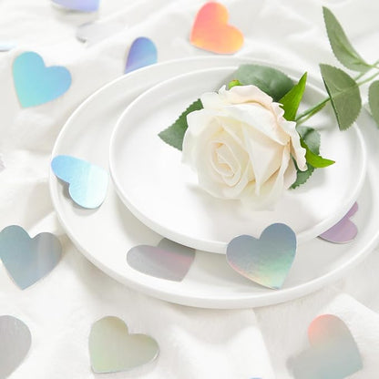 Iridescent-Disco Party-Decorations Heart Confetti - 300pcs Wedding Birthday Dining Table Centerpiece,Bachelorette Baby Bridal Shower Engagement Holographic Decor Lasting Surprise