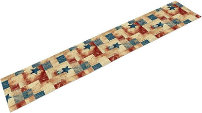 4th of July Table Runner, Rustic Vintage Country Red White Blue American Stars Independence Day Print Table Cover for Farmhouse Kitchen Dining Table Decor, 13x108inch