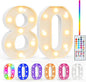 Pooqla 80th Birthday Decoration fors Her Him, 35 Colors LED Light Up Numbers with Remote, Multicolor Marquee Numbers 80 Sign for Party Backdrop 80th Birthday Gift, Lighted Number 80