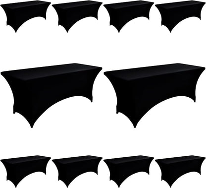 10-Pack 4ft Black Spandex Table Covers for Rectangular Folding Tables - Wrinkle Resistant Stretch Tight Table Cloths - Fitted Table Protector for Parties, Trade Shows, Banquet, and Wedding