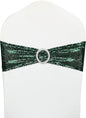 Chair Sashes Sequin Stretch Chair Bands Dark Green Spandex Polyester Bows for Party Hotel Wedding Banquets Decoration - 6 Pcs Hunter Emerald Green