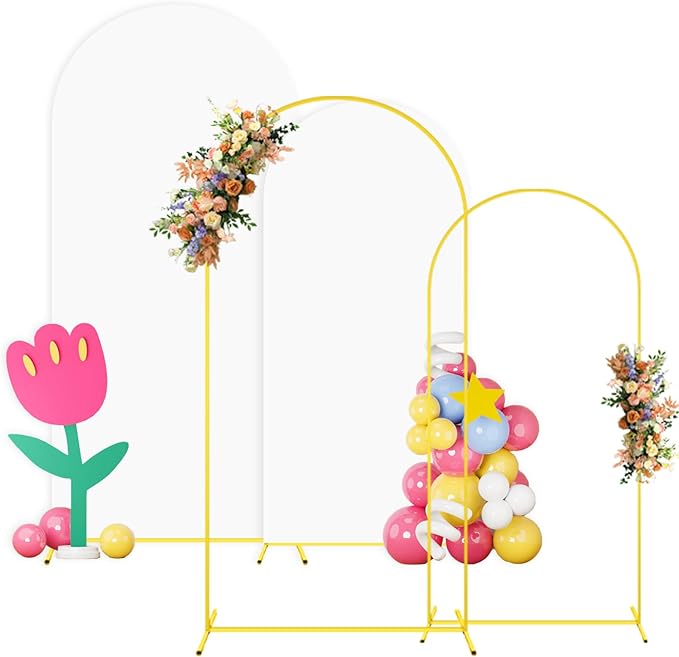 Metal Arch Backdrop Stand Set of 2 with Cover 6FT 7.2FT White Spandex Arch Backdrop Covers for Gold Wedding Arch Stand Arch Stand Covers for Birthday Party Baby Shower Birdal Shower Decorations