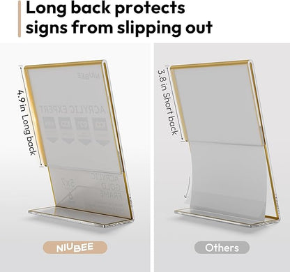 NIUBEE 6 Pack 5 x 7 Acrylic Gold Frame, Slanted Back Table Sign Holder for Wedding Table Numbers, Restaurant Signs, Photos and Art Display Visit the Store