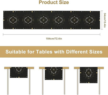 Sun Moon Table Runner - Magical Leaves Mysterious Western Traditional Elements Black White Table Runner for Party Living Room Home Kitchen Dinner - 13x70 Inch