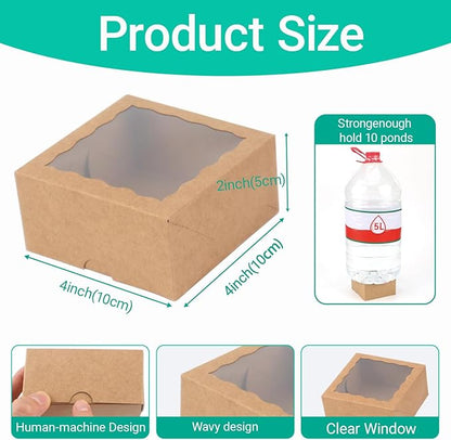 50-Count 4x4x2 Food-Safe Brown Bakery Boxes - Multi-Use Pastry & Treat Packaging for Cookies, Truffles & Wedding Favors (Stackable Gift Boxes for Cakes, Pies & Cinnamon Rolls)