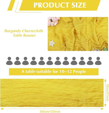 Yellow Cheesecloth Table Runner -21*120Inch Long Boho Wedding Table Decor, Rustic Gauze Fabric Runner for Bridal Showers, Baby Showers & Parties (Sheer, Lightweight, Wrinkled Design)