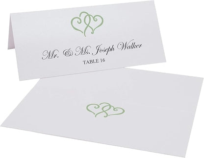 Linked Hearts Place Cards, Sage (Choose Color), Set of 150, Pre-cut and Scored - Wedding, Party, Dinner, and Special Events - Made in the USA