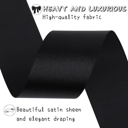 Black Solid Satin Ribbon 1-1/2 Inch 50 Yards Solid Polyester Fabric Ribbon for Gift Wrapping Wedding Christmas Baby Shower Birthday Party Decoration Handmade Immortal Flower Craft