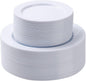 100PCS White Plastic Plates Set, 50 10.25 inch Dinner Plate and 50 7.5 inch Dessert Plates, Premium Disposable Plates for Party, Wedding