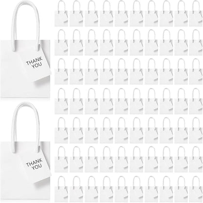 Sherr 100 Pack Mini Gift Bags Bulk, 4 x 2.75 x 4.5 Inches Paper Bags with Tags, Extra Small Paper Gift Boxes with Handles for Birthday, Party Favors, Weddings, Small Business(White)