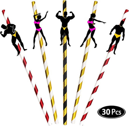 BLUE TOP 30 PCS Bachelorette Party Funny Dancing Paper Straws,Men and Felame Pole Dancer Drinking Straws, great decoration for cocktail and drinks, great to use at Valentine's Day or Birthday Parties