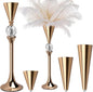 VIJIV Gold Flower Vase for Centerpiece Table Decorations Wedding Reception Decor, 15.8 Inch Tall Metal Vase for Feather Flower Holder Stand Floral Arrangement Gatsby Party Dinner Event Hotel