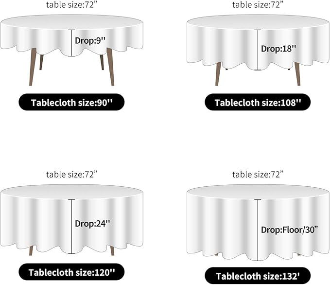 Ascoza 2pack 132 Inch Ivory Round Tablecloth in Polyester Fabric for Wedding/Banquet/Restaurant/Parties