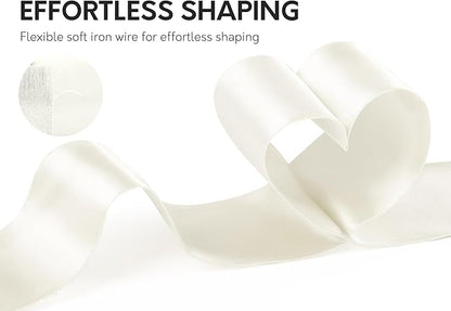 Ivory Satin Ribbon Double-Faced Wired Ribbons for Gift Wrapping Flower Bouquet Bows Wedding Invitation Christmas Decor Crafts 2-1/2 Inch 10 Yards