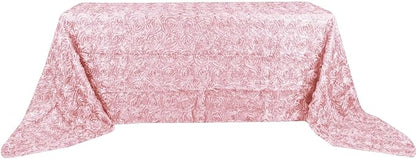 Efavormart 90"x156" Wholesale Rectangle Table Cover Blush Grandiose Rosette 3D Satin Tablecloth for Wedding Party Event Decoration