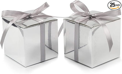 COTOPHER 25pcs Wedding Favor Boxes, Paper Gift Boxes 3x3x3 Inches Small Gift Boxes with Ribbons Small Boxes for Gifts, Crafting, Cupcake, Candy, Bridesmaid Proposal Boxes
