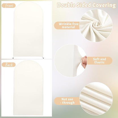 6FT Ivory Arch Cover - Polyester Fitted Wedding Arch Stand Covers Round Top Chiara Arch Backdrop Cover for Birthday Party Banquet Photo Background Decoration