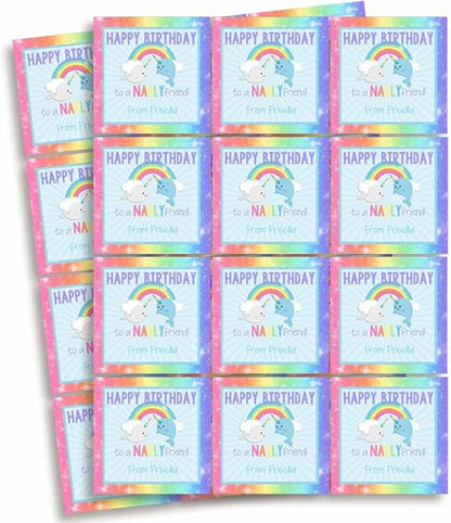 Custom & Personalized Narwhal Unicorn of The Sea Happy Birthday Gift Tag Sticker Labels, 24 2.5" Square Stickers by Amanda Creation