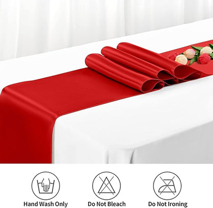 12 Pack Red Satin Table Runner,12 x 108 inch Long Premium Smooth Table Runner for Wedding, Banquets, Birthday, Party, Graduation, Engagements,Table Runners fit Rectangle and Round Table