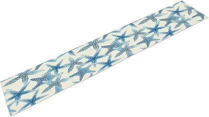Starfish Plaid Table Flag Green Plaid and Marine Life Starfish Kitchen Table Flag Suitable for Birthday Party Restaurant Decoration Outdoor Picnic 13 * 60 Inch