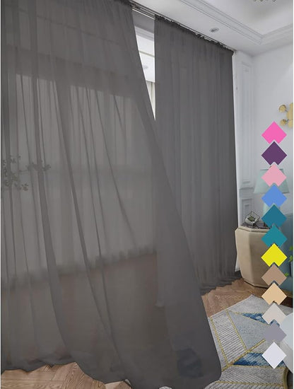 Window Dark Grey Sheer Curtains 60 Inches Width 120 Inches Long 2 Panels Sheer Curtain Clear Curtains Basic Rod Pocket Panel for Home Living Room Bedroom Kids Room Yard Patio Parlor Sliding